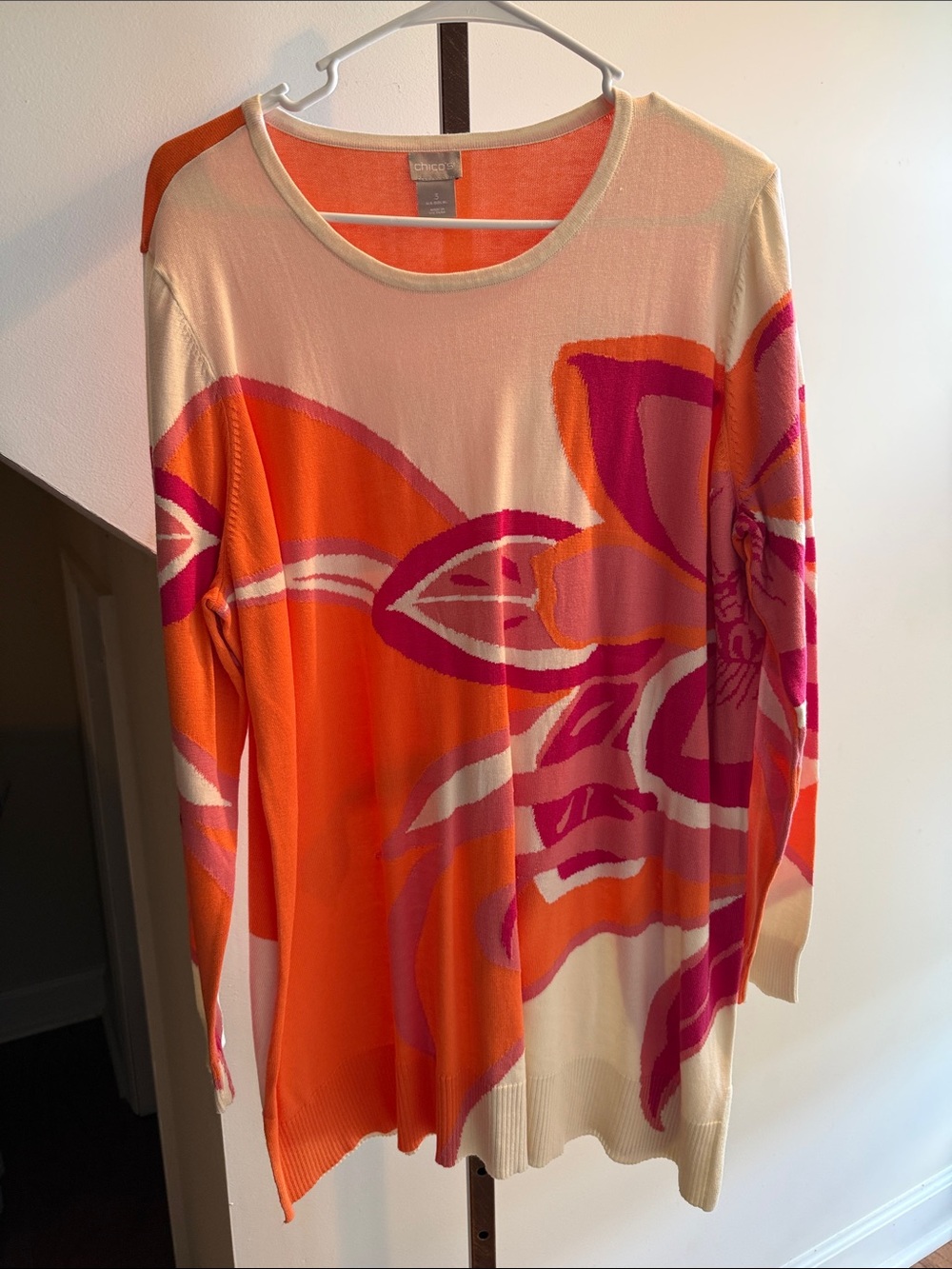 Chico’s Bright Floral Crewneck Sweater - Orange & Pink